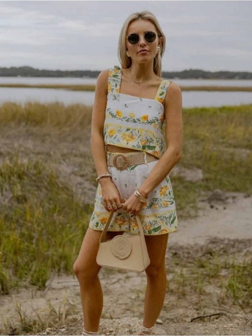 Antonio Melani x Simkins Lindsey Floral Linen Set Crop Top & Shorts